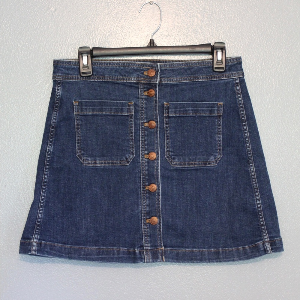 Madewell Button Front Stretch Denim Blue Salisbury Front Pocket Jean Skirt 6